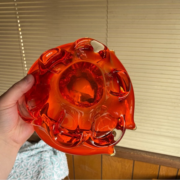 Vintage Art glass chalet style candy bowl dish orange MCM decor - Picture 5 of 6
